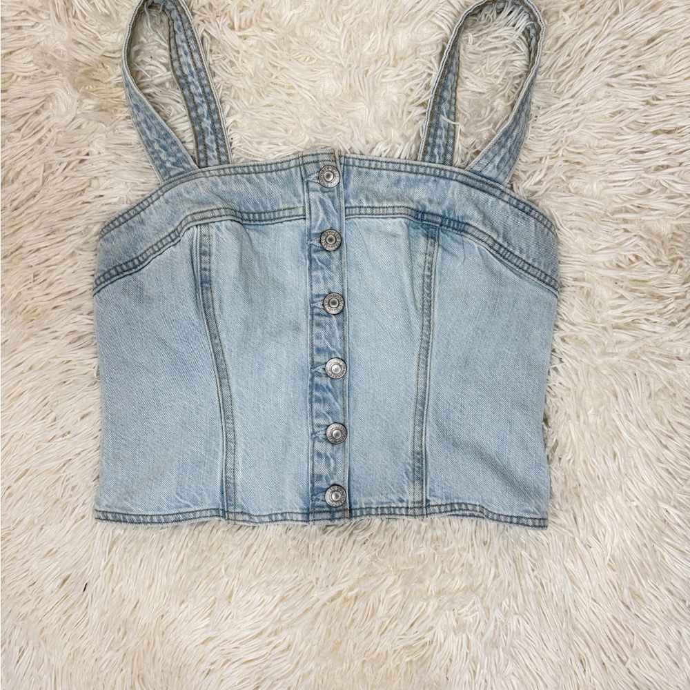 Levi's Light Blue Denim Crop Button-Front Tank